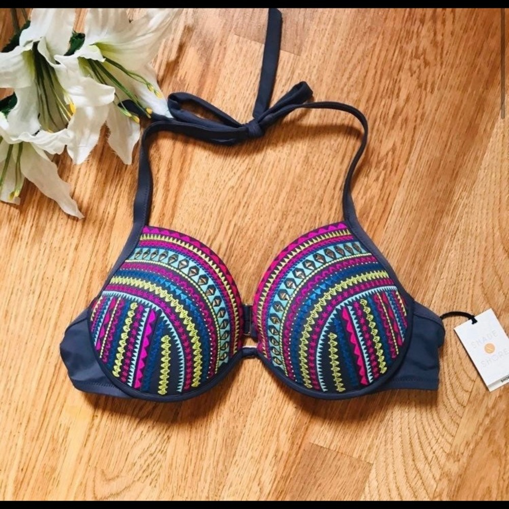 NEW Shade & Shore- Embroidered Halter Bikini Top-38D